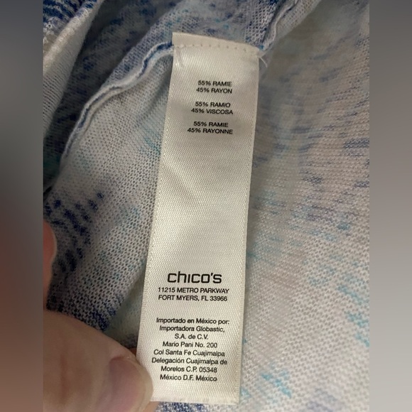 Chicos Womens Cardigan Size 1 Blue White Open Light Boho Casual Preppy - Picture 2 of 8